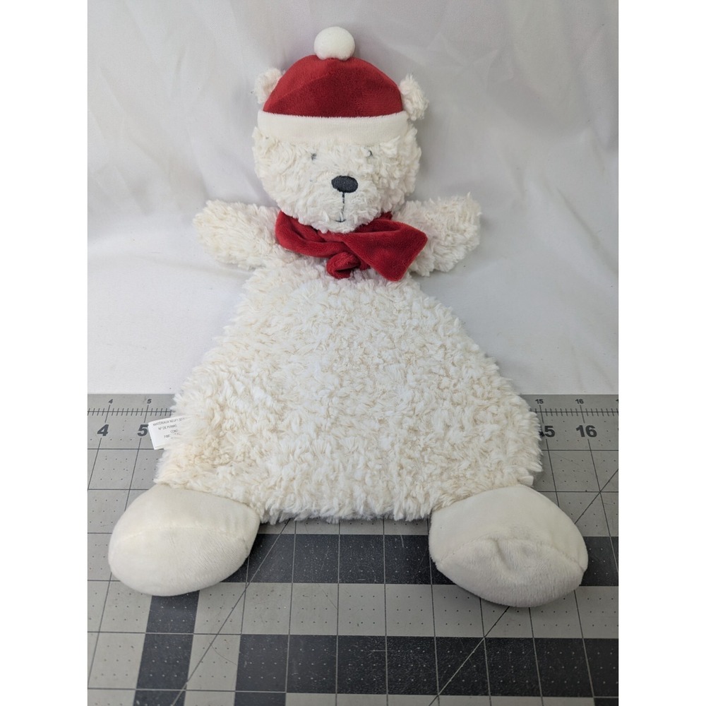 Demdaco Bear White Lovey Christmas Hat Scarf Security Blanket Stuffed Animal Toy